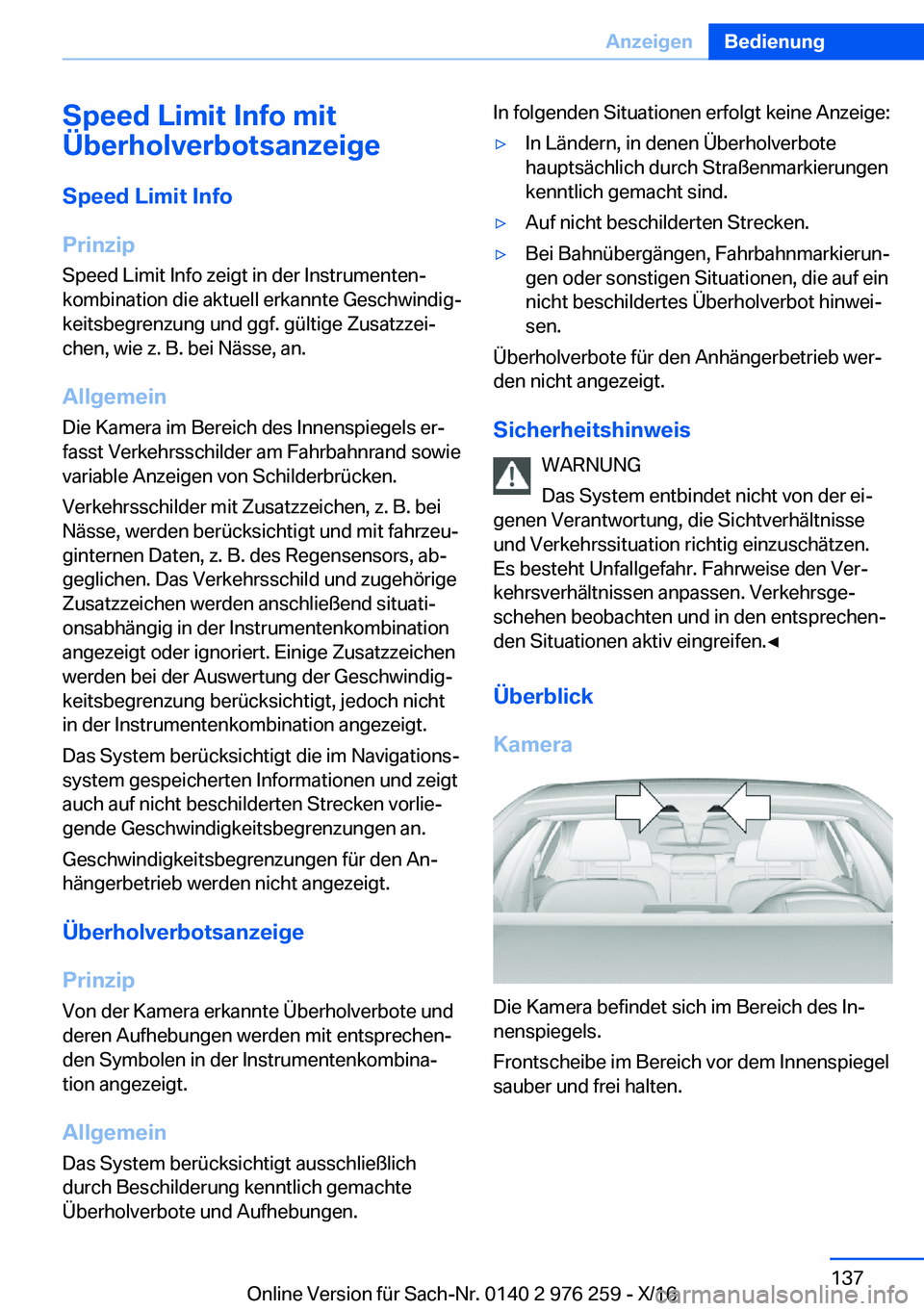 BMW 7 SERIES 2017  Betriebsanleitungen (in German) �S�p�e�e�d��L�i�m�i�t��I�n�f�o��m�i�t
�
