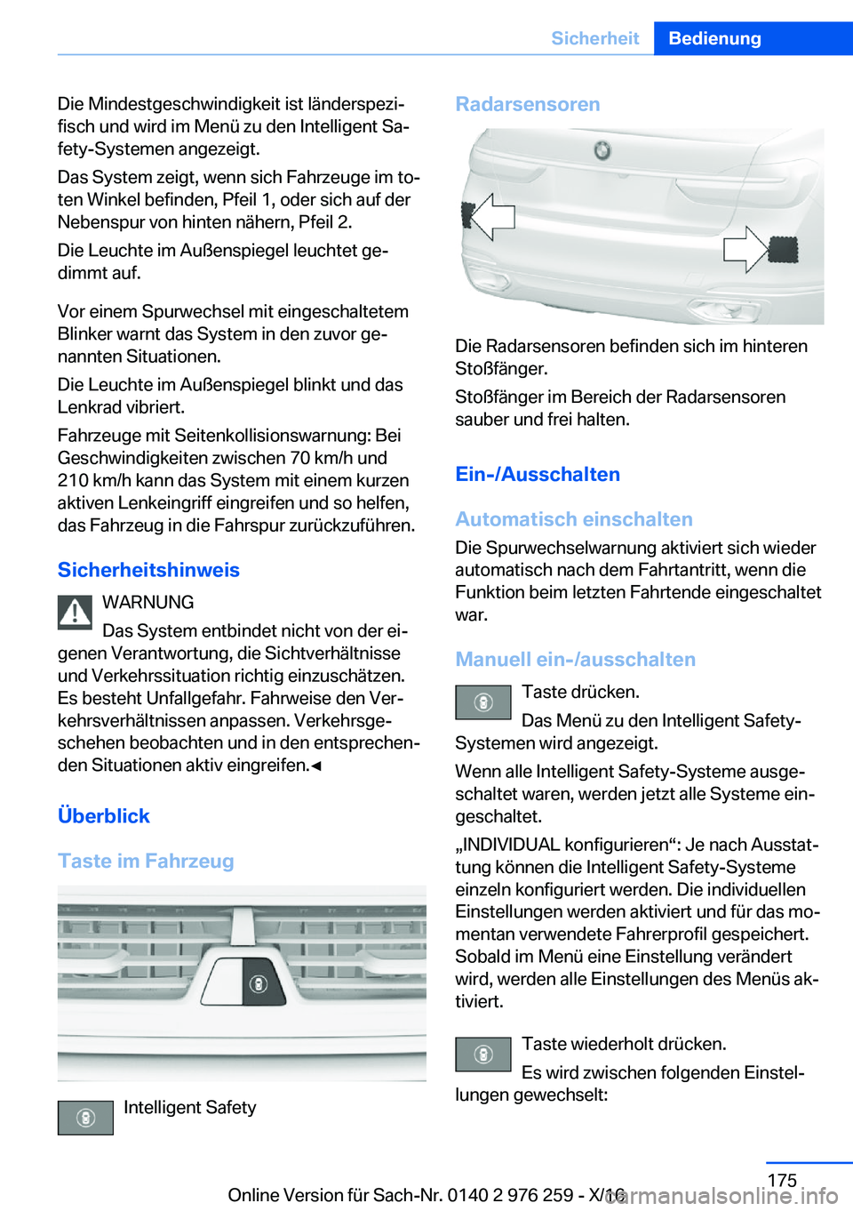 BMW 7 SERIES 2017  Betriebsanleitungen (in German) �D�i�e� �M�i�n�d�e�s�t�g�e�s�c�h�w�i�n�d�i�g�k�e�i�t� �i�s�t� �l�ä�n�d�e�r�s�p�e�z�ij�f�i�s�c�h� �u�n�d� �w�i�r�d� �i�m� �M�e�n�ü� �z�u� �d�e�n� �I�n�t�e�l�l�i�g�e�n�t� �S�aj
�f�e�t�y�-�S�y�s�t�e�