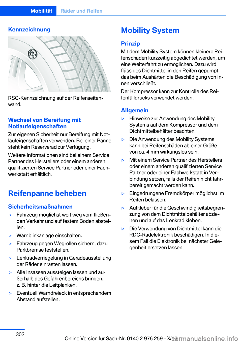 BMW 7 SERIES 2017  Betriebsanleitungen (in German) �K�e�n�n�z�e�i�c�h�n�u�n�g
�R�S�C�-�K�e�n�n�z�e�i�c�h�n�u�n�g� �a�u�f� �d�e�r� �R�e�i�f�e�n�s�e�i�t�e�nj�w�a�n�d�.
�W�e�c�h�s�e�l��v�o�n��B�e�r�e�i�f�u�n�g��m�i�t �N�o�t�l�a�u�f�e�i�g�e�n�s�c�h�a�
