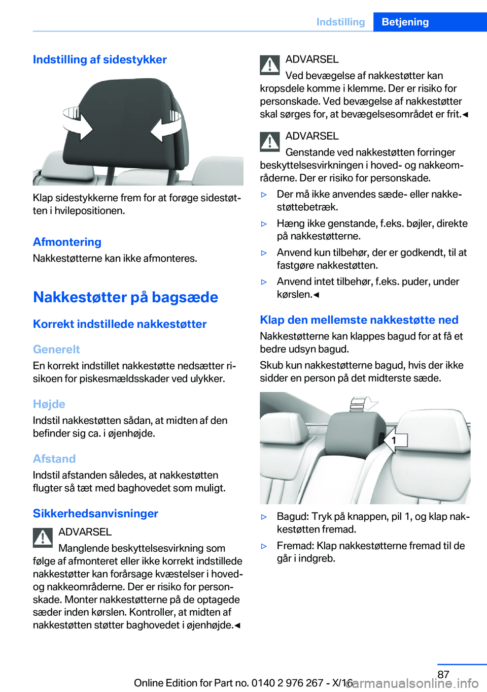 BMW 7 SERIES 2017  InstruktionsbØger (in Danish) �I�n�d�s�t�i�l�l�i�n�g��a�f��s�i�d�e�s�t�y�k�k�e�r
�K�l�a�p� �s�i�d�e�s�t�y�k�k�e�r�n�e� �f�r�e�m� �f�o�r� �a�t� �f�o�r�