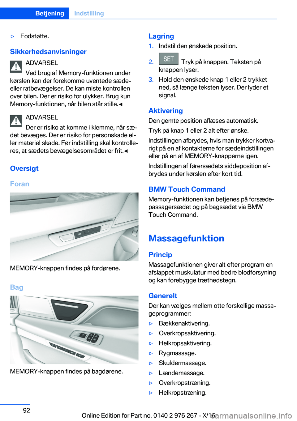 BMW 7 SERIES 2017  InstruktionsbØger (in Danish) 'y�F�o�d�s�t�