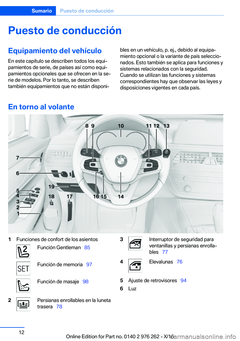 BMW 7 SERIES 2017  Manuales de Empleo (in Spanish) �P�u�e�s�t�o��d�e��c�o�n�d�u�c�c�i�