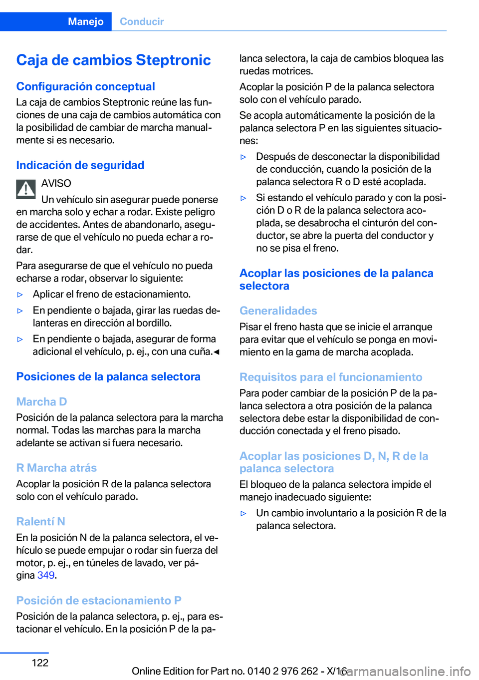 BMW 7 SERIES 2017  Manuales de Empleo (in Spanish) �C�a�j�a��d�e��c�a�m�b�i�o�s��S�t�e�p�t�r�o�n�i�c�C�o�n�f�i�g�u�r�a�c�i�