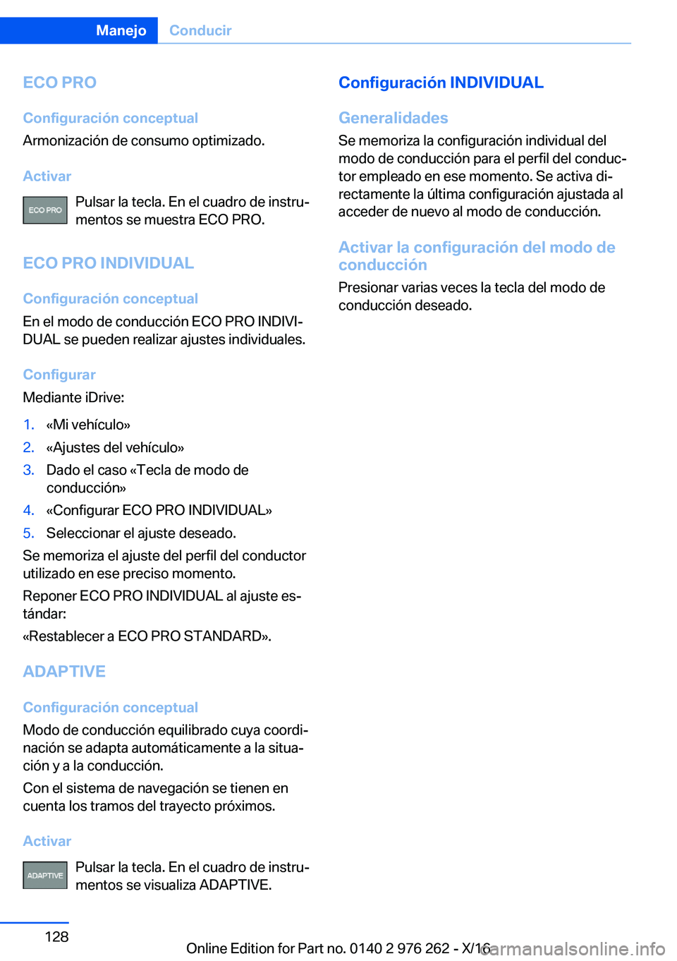 BMW 7 SERIES 2017  Manuales de Empleo (in Spanish) �E�C�O��P�R�O�C�o�n�f�i�g�u�r�a�c�i�