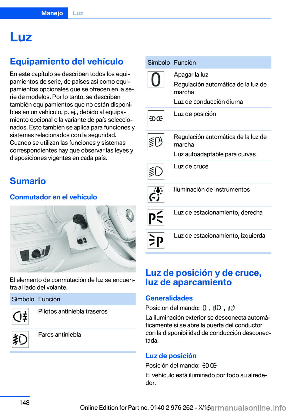 BMW 7 SERIES 2017  Manuales de Empleo (in Spanish) �L�u�z�E�q�u�i�p�a�m�i�e�n�t�o��d�e�l��v�e�h�