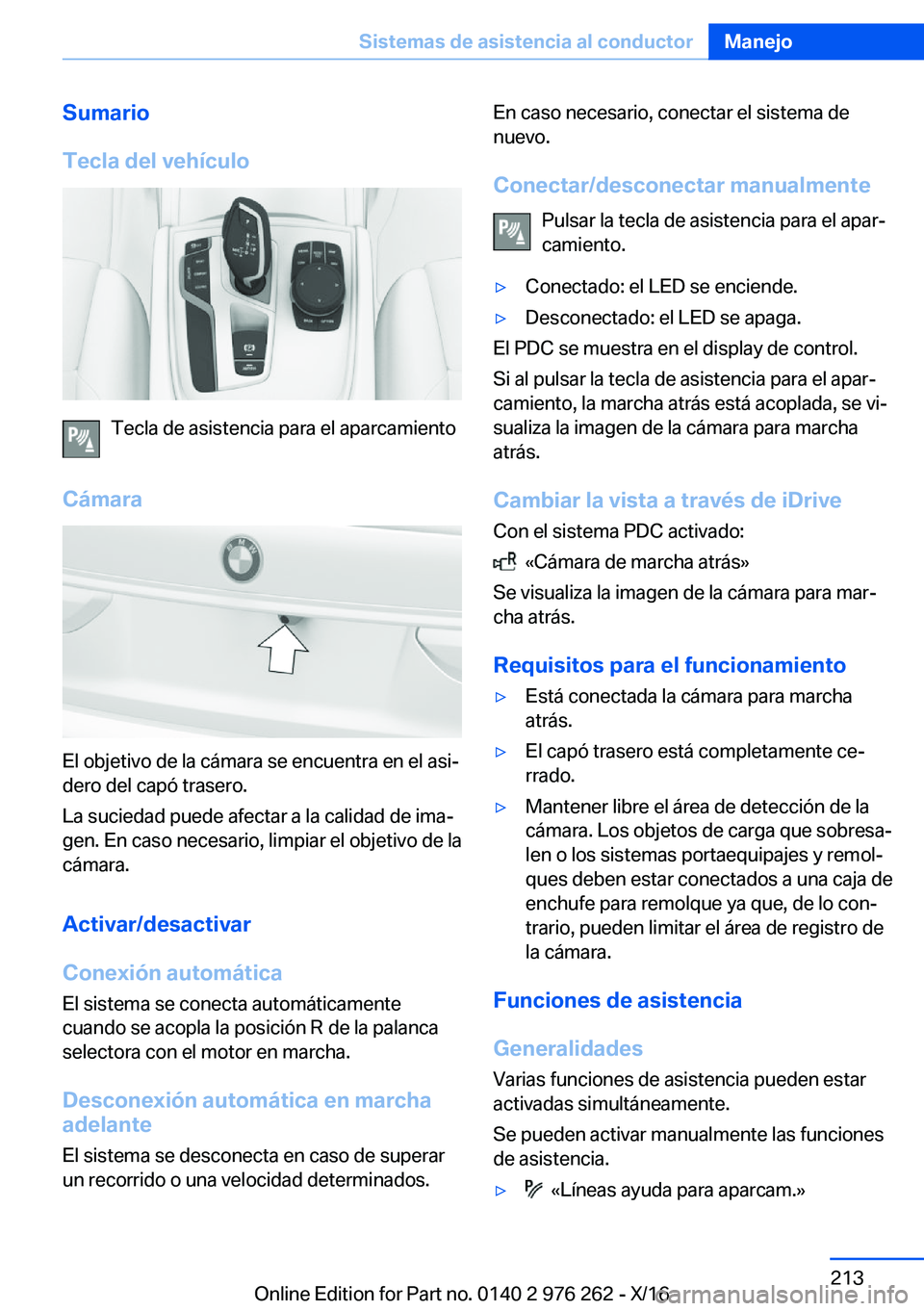 BMW 7 SERIES 2017  Manuales de Empleo (in Spanish) �S�u�m�a�r�i�o
�T�e�c�l�a��d�e�l��v�e�h�