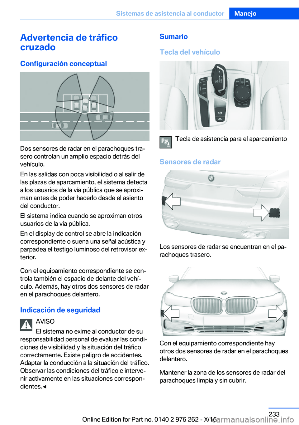 BMW 7 SERIES 2017  Manuales de Empleo (in Spanish) �A�d�v�e�r�t�e�n�c�i�a��d�e��t�r�