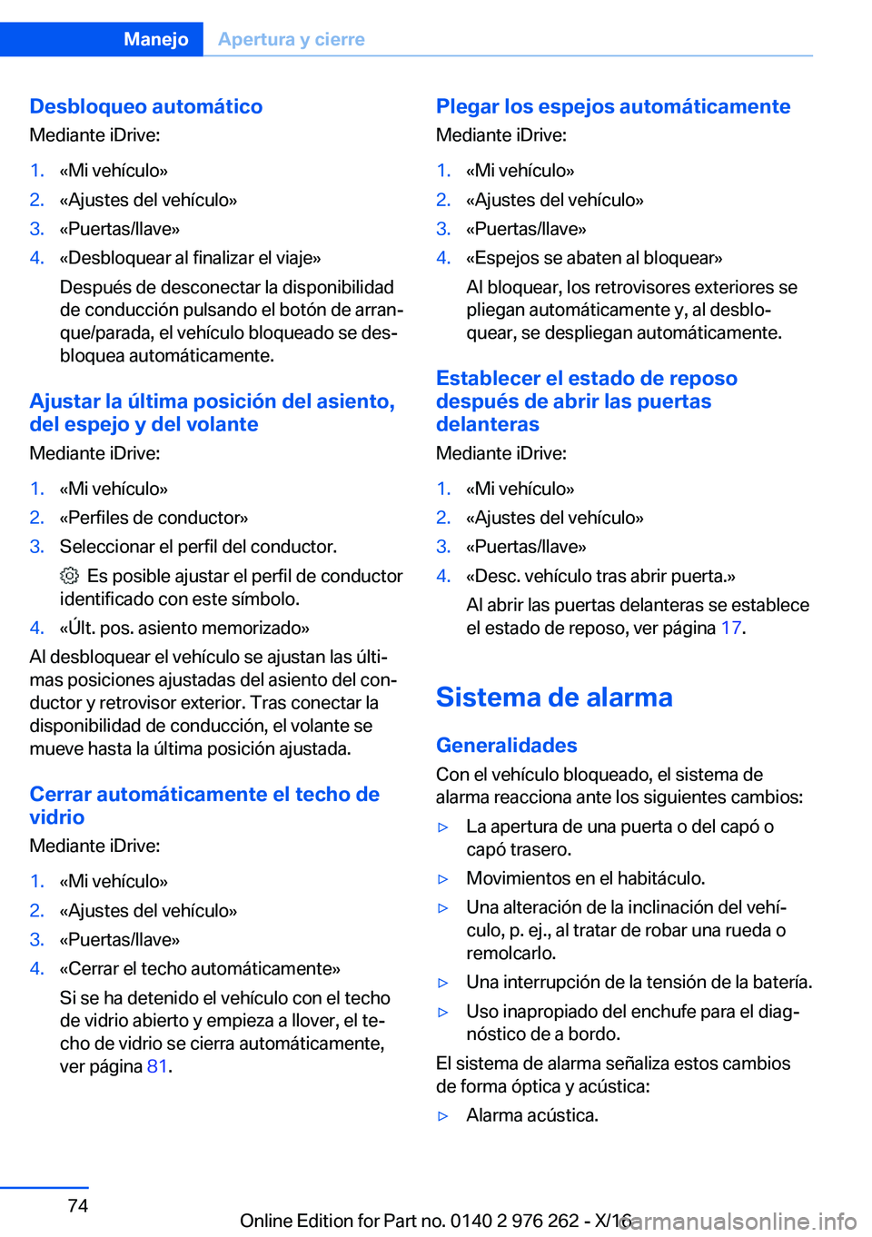 BMW 7 SERIES 2017  Manuales de Empleo (in Spanish) �D�e�s�b�l�o�q�u�e�o��a�u�t�o�m�