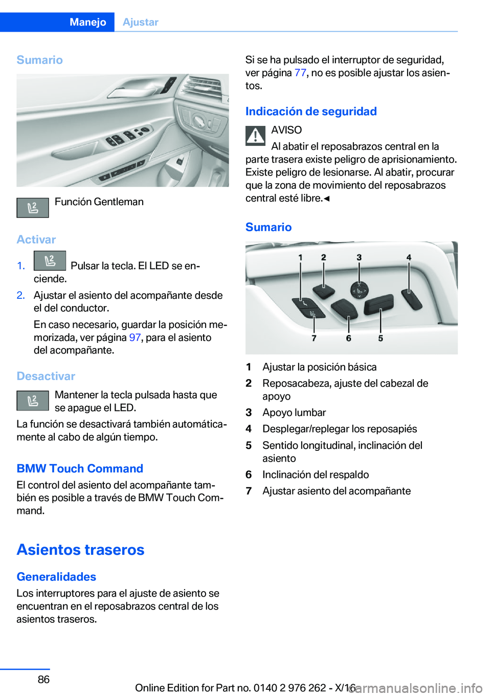 BMW 7 SERIES 2017  Manuales de Empleo (in Spanish) �S�u�m�a�r�i�o
�F�u�n�c�i�