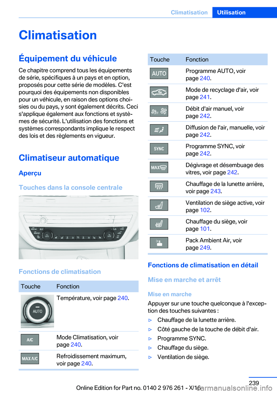 BMW 7 SERIES 2017  Notices Demploi (in French) �C�l�i�m�a�t�i�s�a�t�i�o�n�