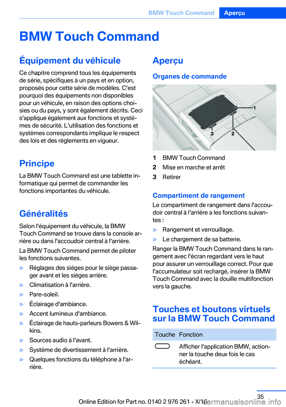 BMW 7 SERIES 2017  Notices Demploi (in French) �B�M�W��T�o�u�c�h��C�o�m�m�a�n�d�