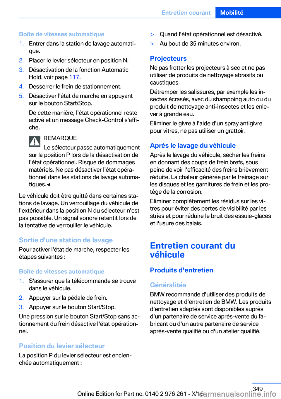 BMW 7 SERIES 2017  Notices Demploi (in French) �B�o�