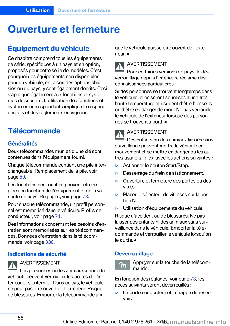 BMW 7 SERIES 2017  Notices Demploi (in French) �O�u�v�e�r�t�u�r�e��e�t��f�e�r�m�e�t�u�r�e�