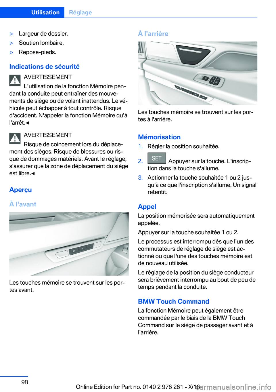 BMW 7 SERIES 2017  Notices Demploi (in French) 'y�L�a�r�g�e�u�r� �d�e� �d�o�s�s�i�e�r�.'y�S�o�u�t�i�e�n� �l�o�m�b�a�i�r�e�.'y�R�e�p�o�s�e�-�p�i�e�d�s�.
�I�n�d�i�c�a�t�i�o�n�s��d�e��s�é�c�u�r�i�t�é�A�V�E�R�T�I�S�S�E�M�E�N�T
�L�'