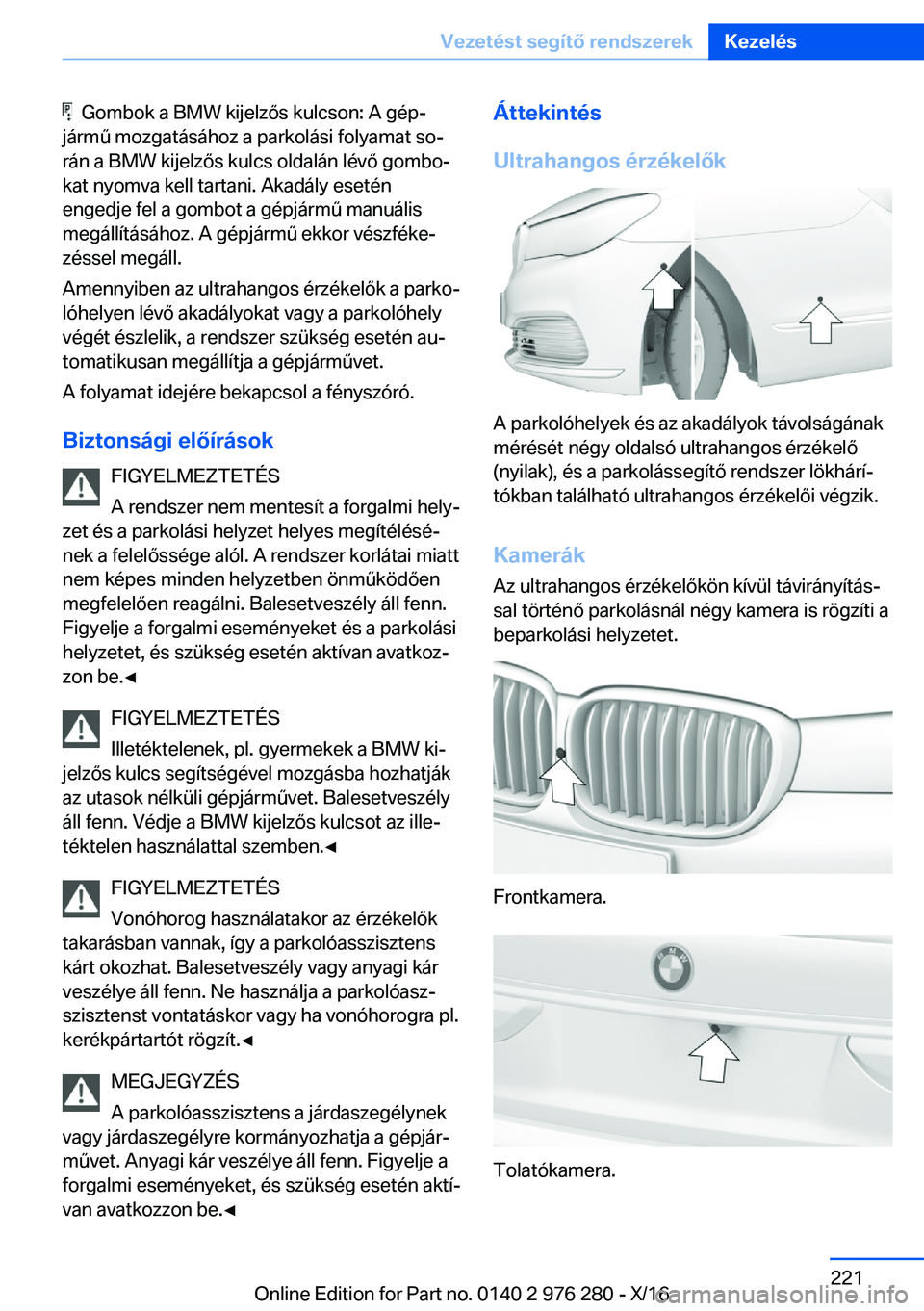 BMW 7 SERIES 2017  Kezelési útmutató (in Hungarian) � � �G�o�m�b�o�k� �a� �B�M�W� �k�i�j�e�l�z�