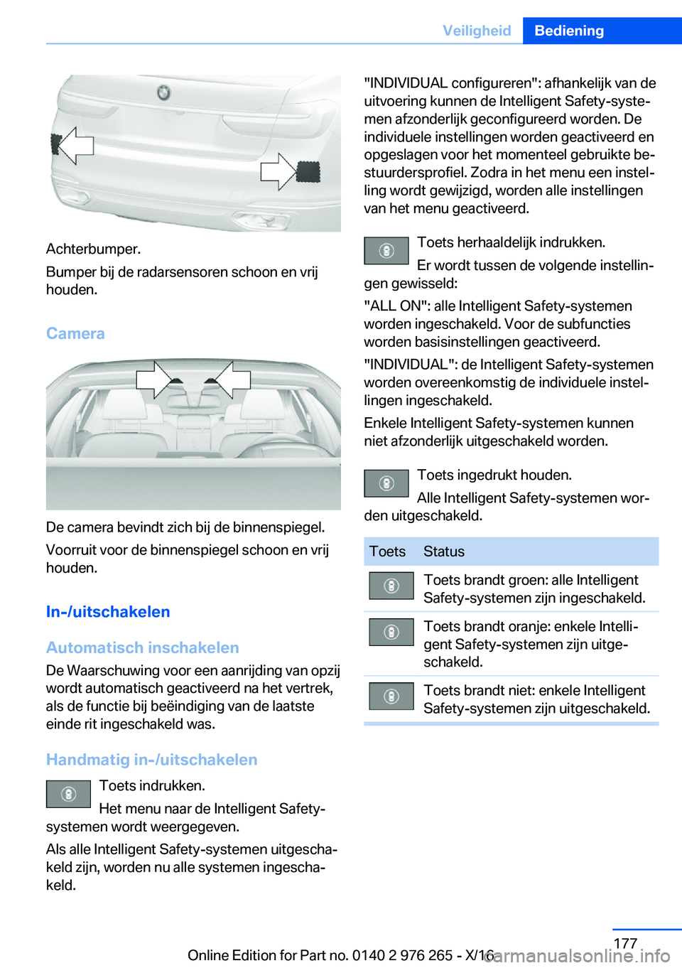 BMW 7 SERIES 2017  Instructieboekjes (in Dutch) �A�c�h�t�e�r�b�u�m�p�e�r�.
�B�u�m�p�e�r� �b�i�j� �d�e� �r�a�d�a�r�s�e�n�s�o�r�e�n� �s�c�h�o�o�n� �e�n� �v�r�i�j
�h�o�u�d�e�n�.
�C�a�m�e�r�a
�D�e� �c�a�m�e�r�a� �b�e�v�i�n�d�t� �z�i�c�h� �b�i�j� �d�e� 