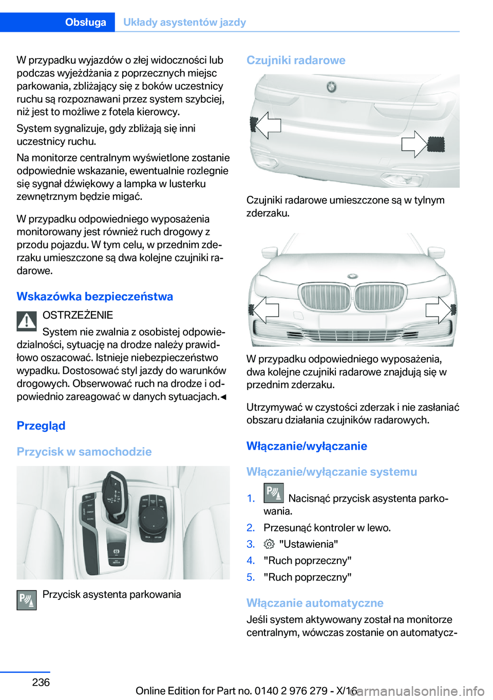 BMW 7 SERIES 2017  Instrukcja obsługi (in Polish) �W� �p�r�z�y�p�a�d�k�u� �w�y�j�a�z�d�