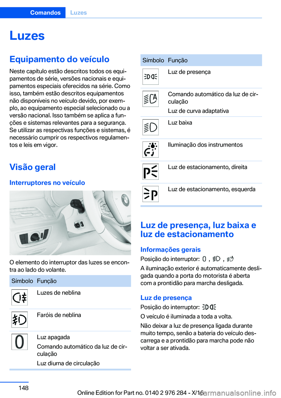 BMW 7 SERIES 2017  Manual do condutor (in Portuguese) �L�u�z�e�s�E�q�u�i�p�a�m�e�n�t�o��d�o��v�e�