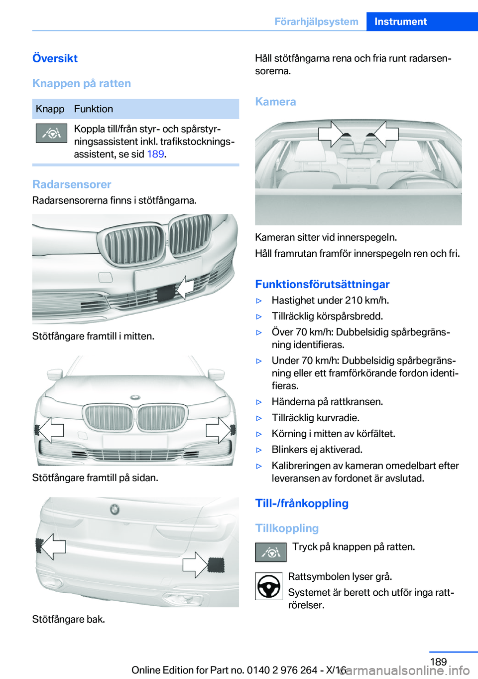 BMW 7 SERIES 2017  InstruktionsbÖcker (in Swedish) �