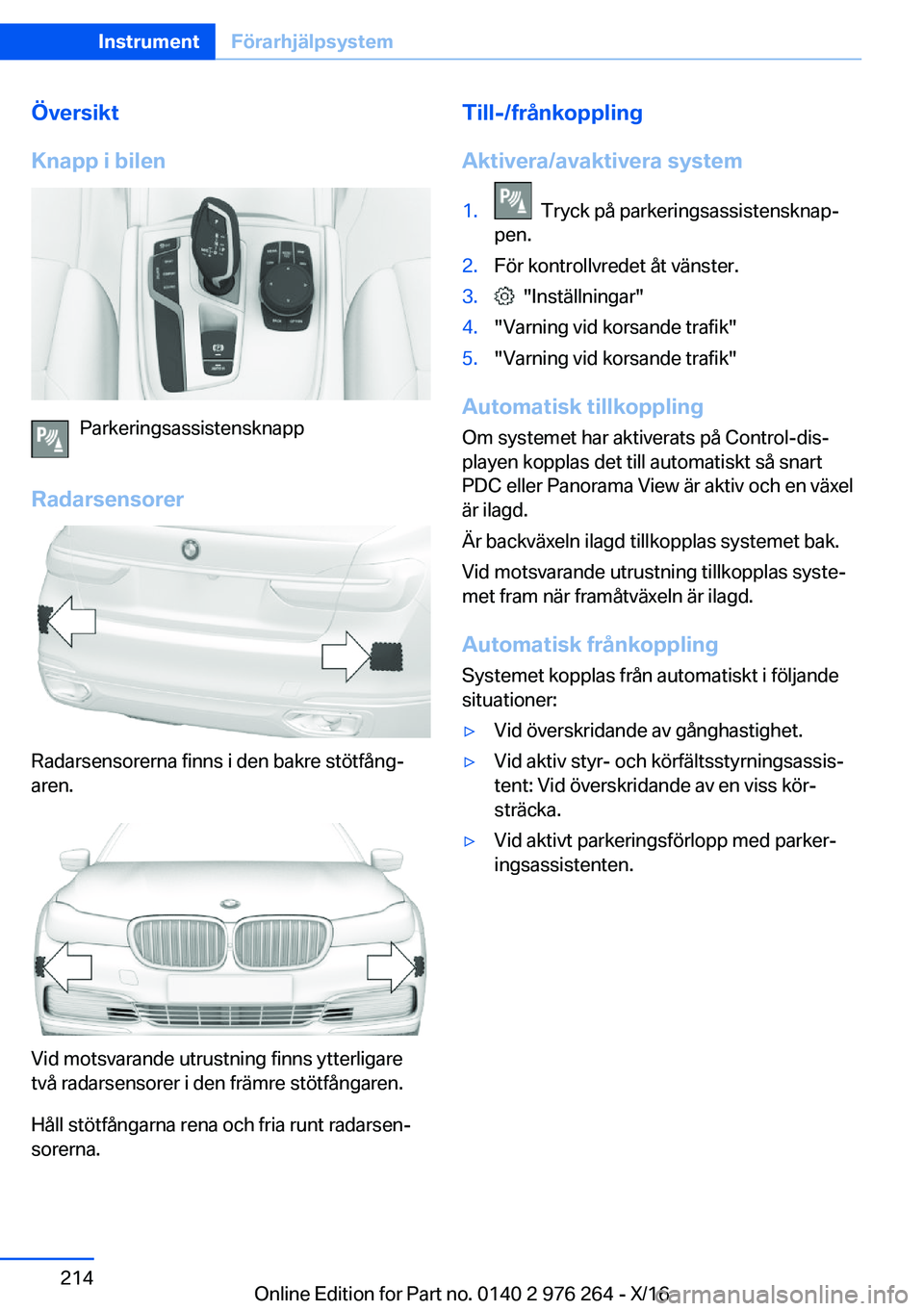 BMW 7 SERIES 2017  InstruktionsbÖcker (in Swedish) �