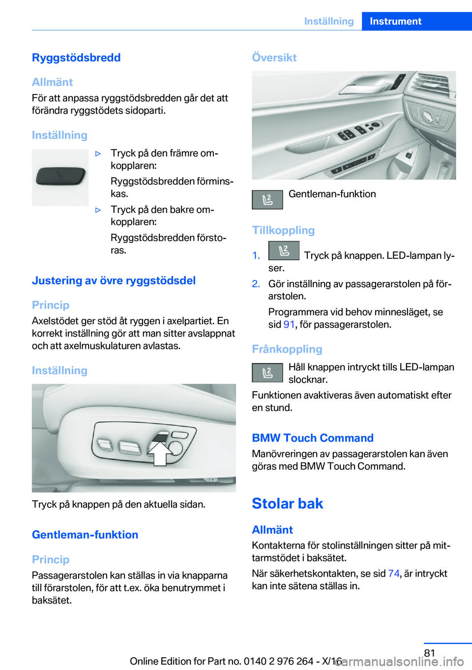 BMW 7 SERIES 2017  InstruktionsbÖcker (in Swedish) �R�y�g�g�s�t�