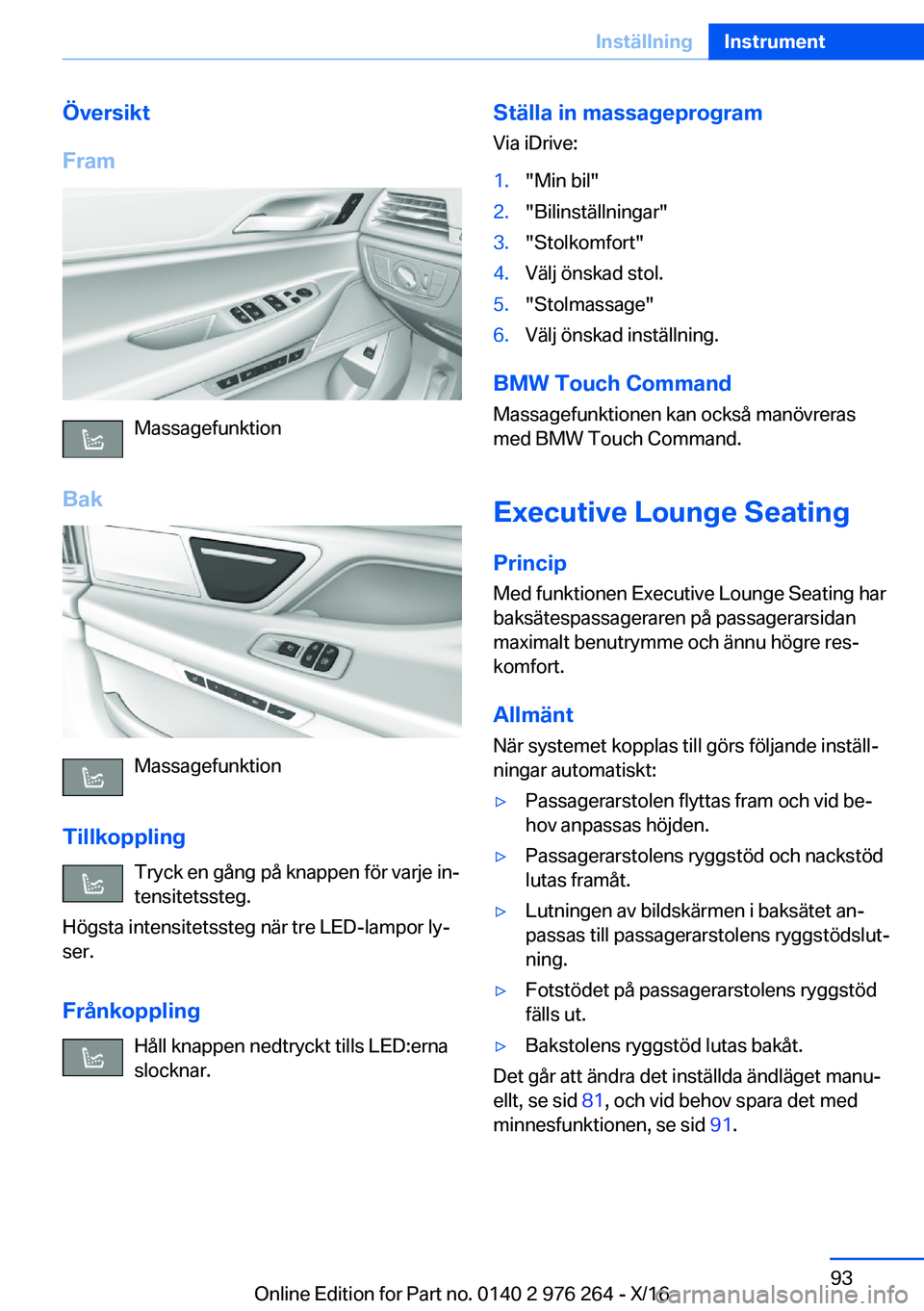 BMW 7 SERIES 2017  InstruktionsbÖcker (in Swedish) �