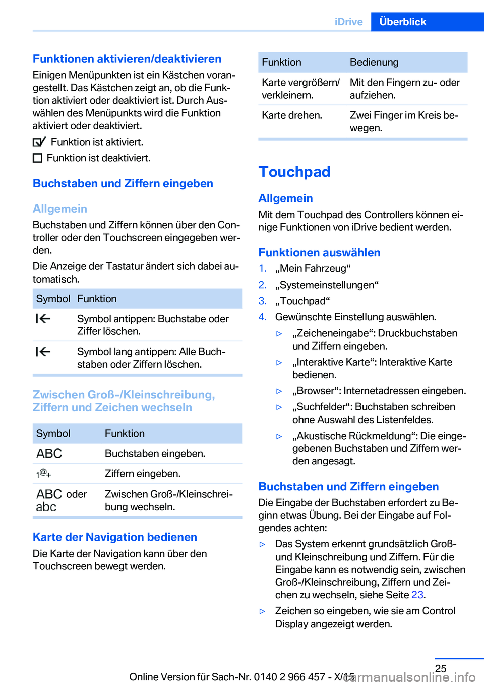 BMW 7 SERIES 2016  Betriebsanleitungen (in German) Funktionen aktivieren/deaktivieren
Einigen Menüpunkten ist ein Kästchen voran‐
gestellt. Das Kästchen zeigt an, ob die Funk‐
tion aktiviert oder deaktiviert ist. Durch Aus‐
wählen des Menüp