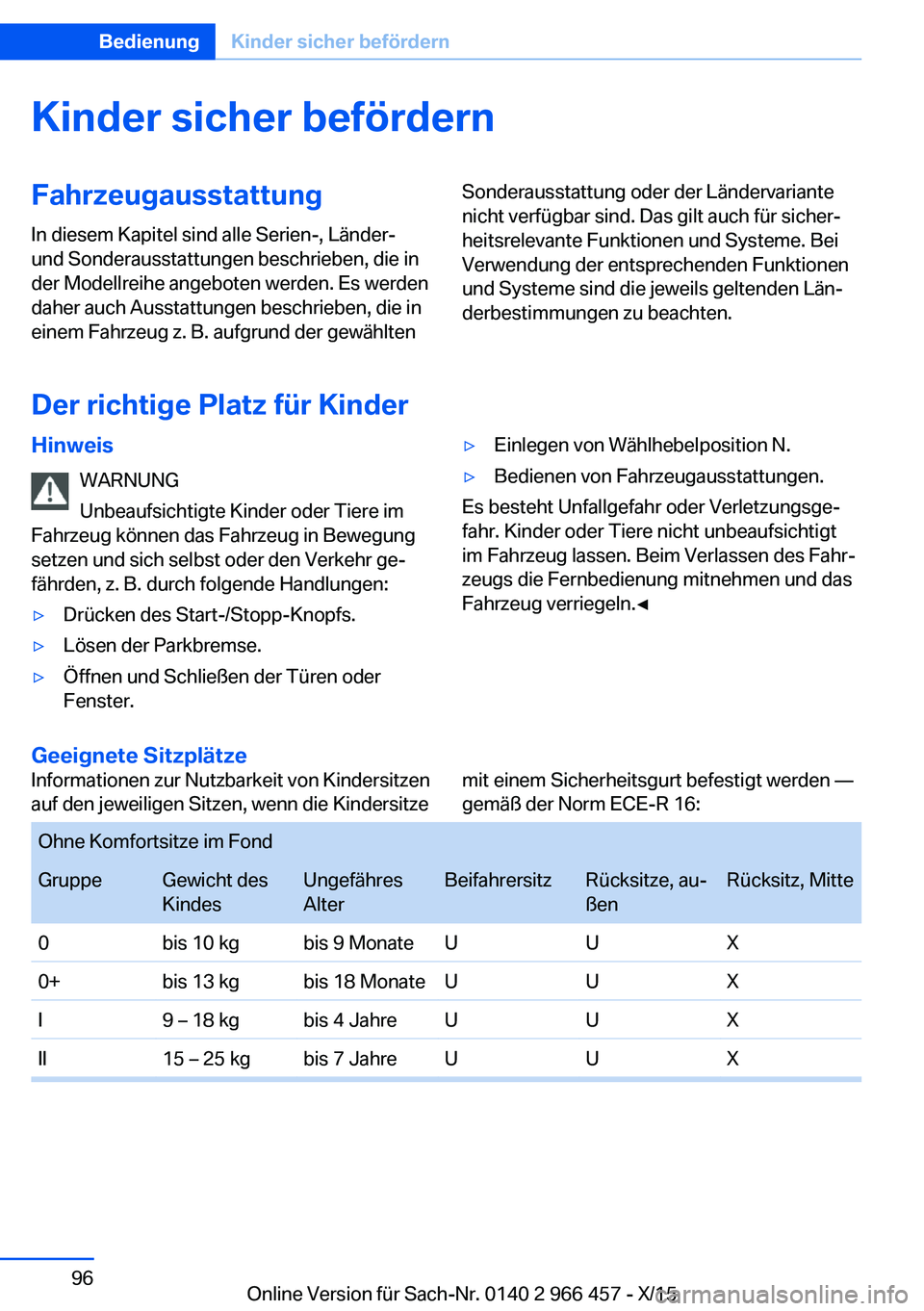 BMW 7 SERIES 2016  Betriebsanleitungen (in German) Kinder sicher befördernFahrzeugausstattungIn diesem Kapitel sind alle Serien-, Länder-
und Sonderausstattungen beschrieben, die in
der Modellreihe angeboten werden. Es werden
daher auch Ausstattunge