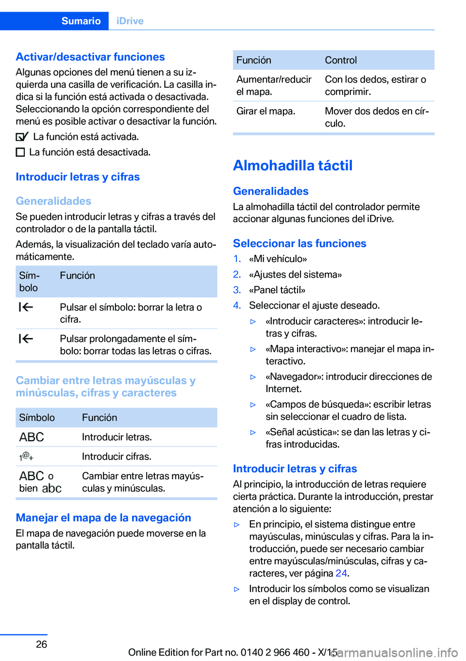 BMW 7 SERIES 2016 Manuales de Empleo (in Spanish) Activar/desactivar funciones
Algunas opciones del menú tienen a su iz‐
quierda una casilla de verificación. La casilla in‐
dica si la función está activada o desactivada.
Seleccionando la opci BMW 7 SERIES 2016 Manuales de Empleo (in Spanish) Activar/desactivar funciones
Algunas opciones del menú tienen a su iz‐
quierda una casilla de verificación. La casilla in‐
dica si la función está activada o desactivada.
Seleccionando la opci