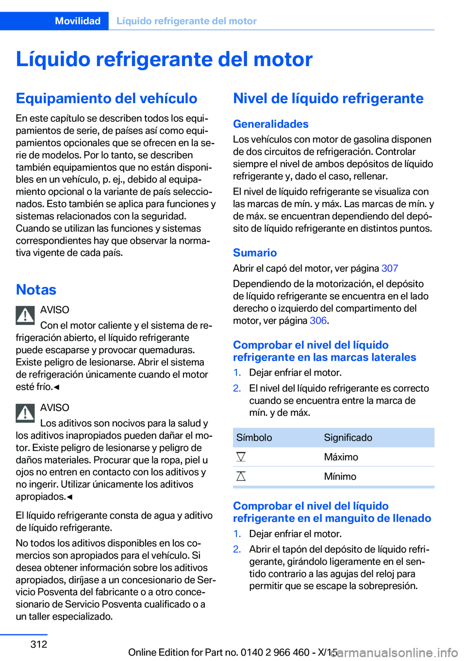 BMW 7 SERIES 2016  Manuales de Empleo (in Spanish) Líquido refrigerante del motorEquipamiento del vehículo
En este capítulo se describen todos los equi‐
pamientos de serie, de países así como equi‐
pamientos opcionales que se ofrecen en la se
