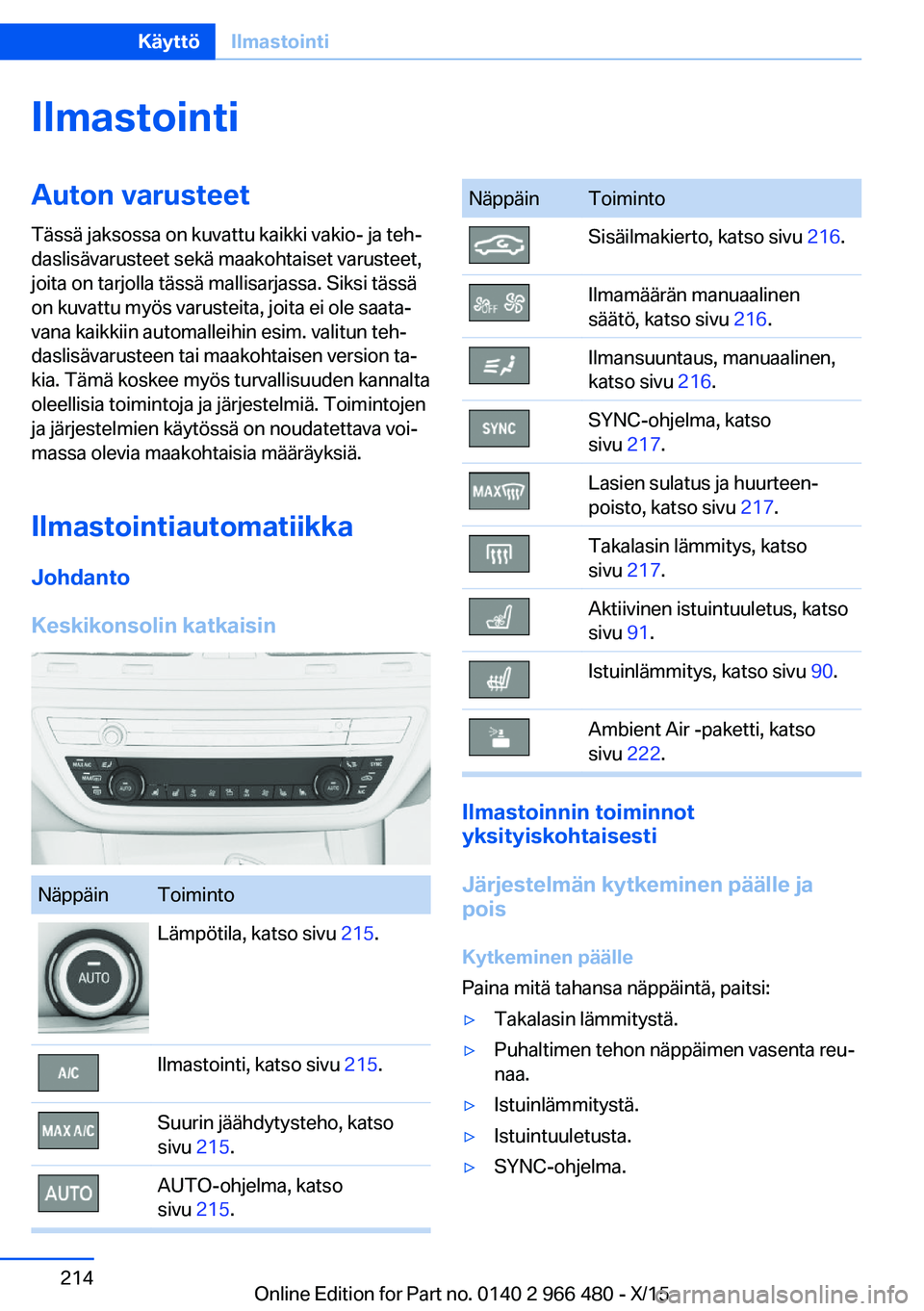 BMW 7 SERIES 2016  Omistajan Käsikirja (in Finnish) IlmastointiAuton varusteet
Tässä jaksossa on kuvattu kaikki vakio- ja teh‐
daslisävarusteet sekä maakohtaiset varusteet,
joita on tarjolla tässä mallisarjassa. Siksi tässä
on kuvattu myös v