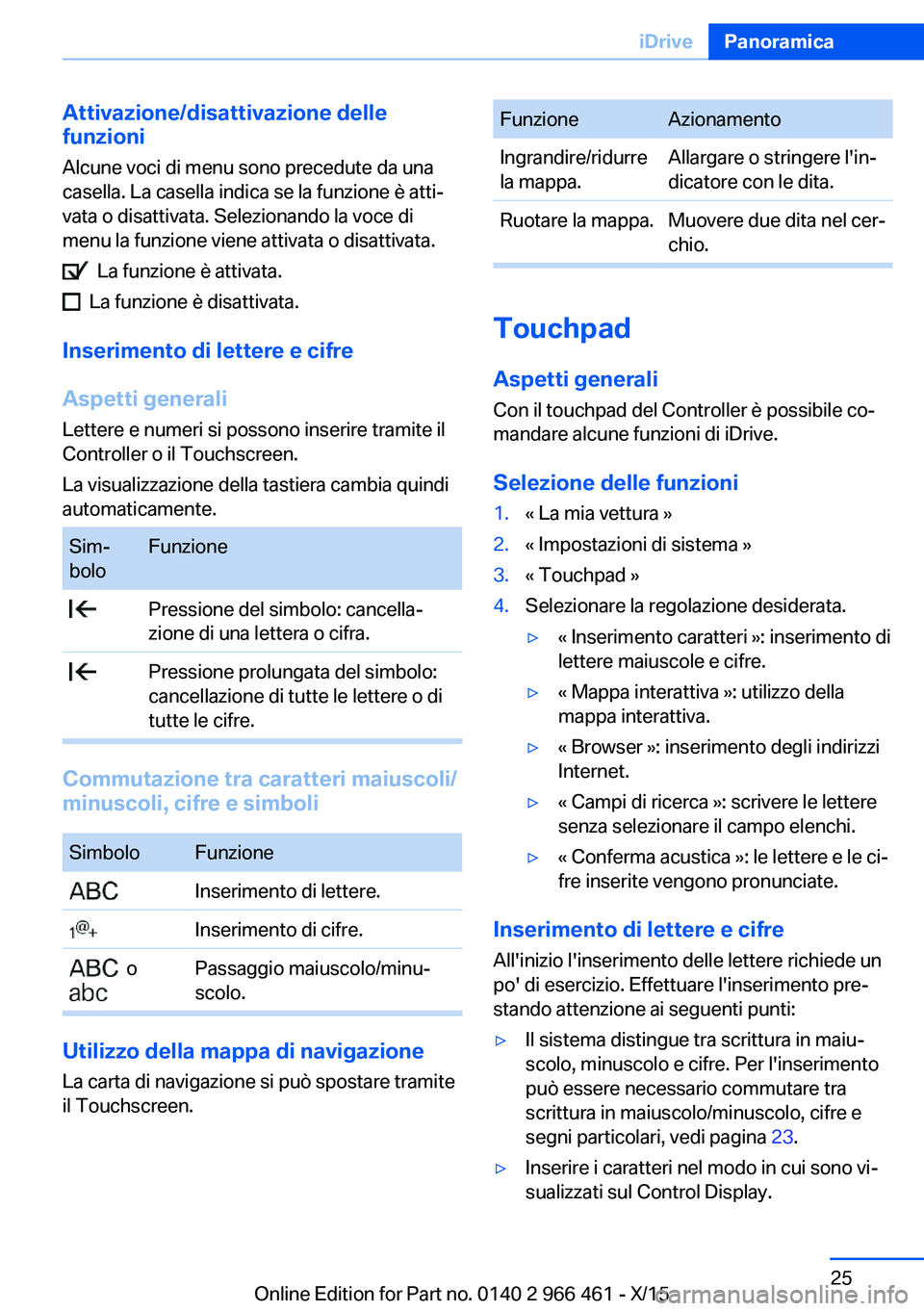 BMW 7 SERIES 2016 Libretti Di Uso E manutenzione (in Italian) Attivazione/disattivazione delle
funzioni
Alcune voci di menu sono precedute da una
casella. La casella indica se la funzione è atti‐
vata o disattivata. Selezionando la voce di
menu la funzione vi BMW 7 SERIES 2016 Libretti Di Uso E manutenzione (in Italian) Attivazione/disattivazione delle
funzioni
Alcune voci di menu sono precedute da una
casella. La casella indica se la funzione è atti‐
vata o disattivata. Selezionando la voce di
menu la funzione vi