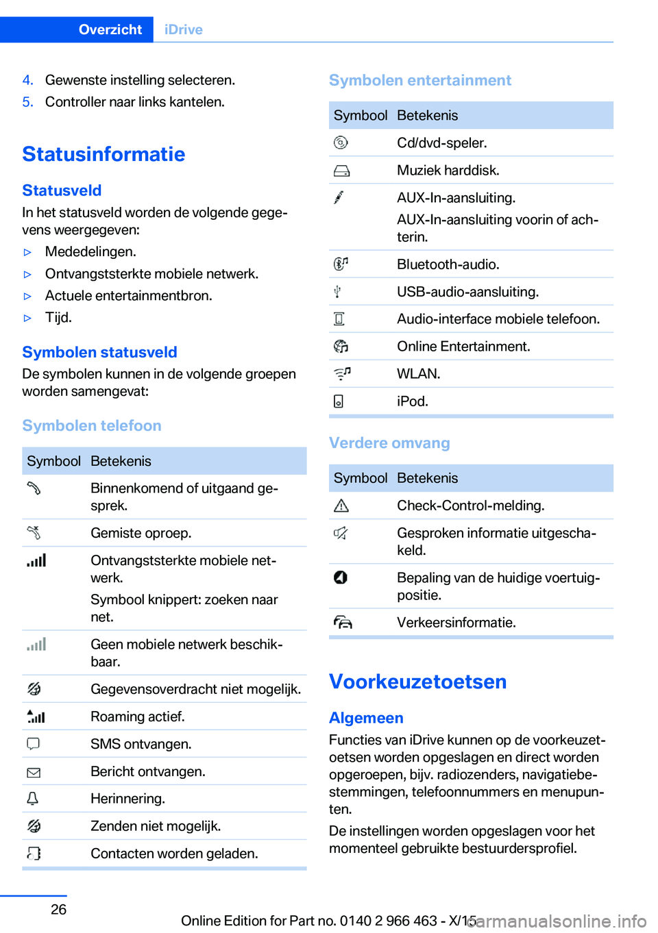 BMW 7 SERIES 2016  Instructieboekjes (in Dutch) 4.Gewenste instelling selecteren.5.Controller naar links kantelen.
Statusinformatie
Statusveld
In het statusveld worden de volgende gege‐
vens weergegeven:
▷Mededelingen.▷Ontvangststerkte mobiel