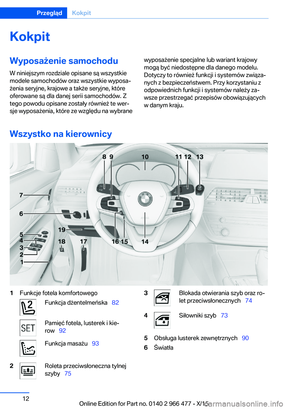 BMW 7 SERIES 2016  Instrukcja obsługi (in Polish) KokpitWyposażenie samochoduW niniejszym rozdziale opisane są wszystkie
modele samochodów oraz wszystkie wyposa‐
żenia seryjne, krajowe a także seryjne, które
oferowane są dla danej serii samo