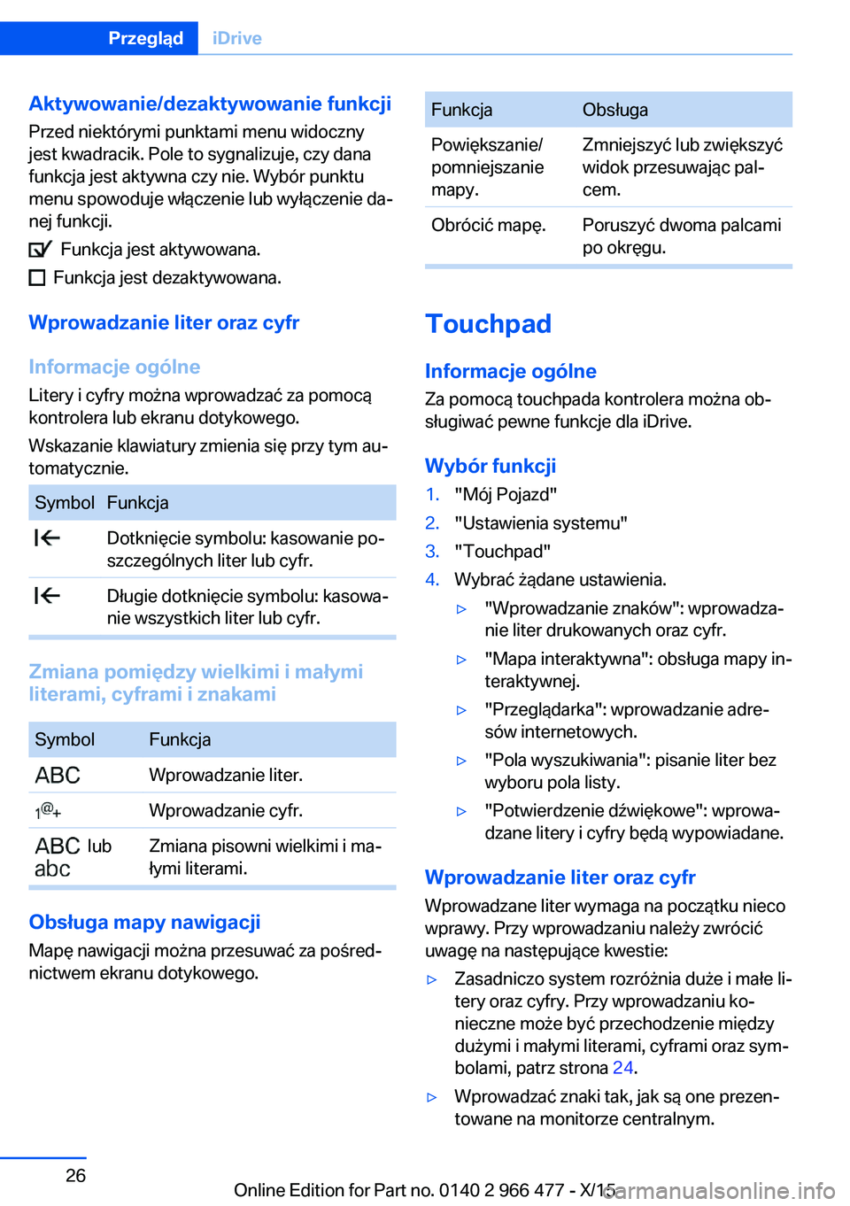 BMW 7 SERIES 2016 Instrukcja obsługi (in Polish) Aktywowanie/dezaktywowanie funkcji
Przed niektórymi punktami menu widoczny
jest kwadracik. Pole to sygnalizuje, czy dana
funkcja jest aktywna czy nie. Wybór punktu
menu spowoduje włączenie lub wy BMW 7 SERIES 2016 Instrukcja obsługi (in Polish) Aktywowanie/dezaktywowanie funkcji
Przed niektórymi punktami menu widoczny
jest kwadracik. Pole to sygnalizuje, czy dana
funkcja jest aktywna czy nie. Wybór punktu
menu spowoduje włączenie lub wy