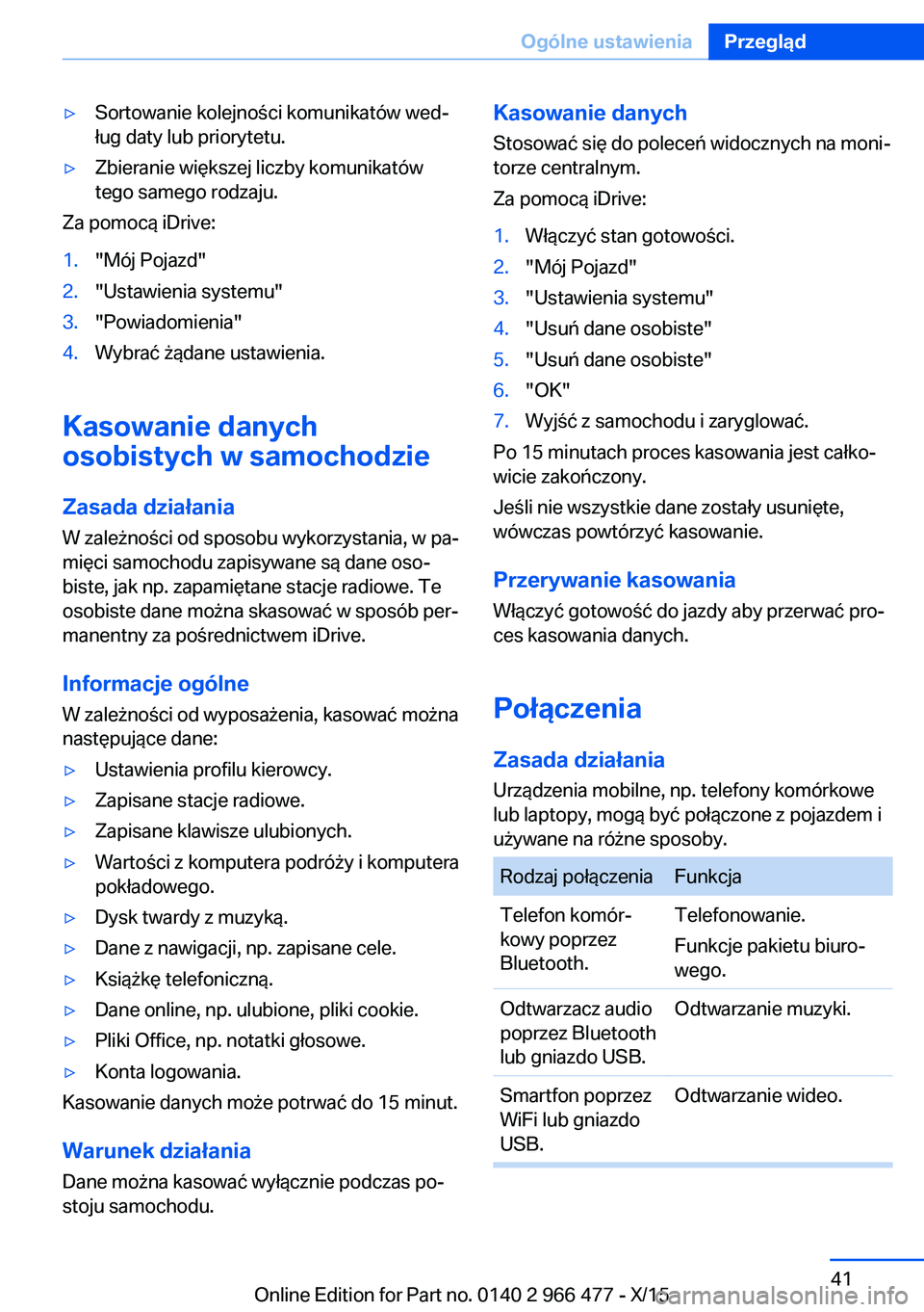BMW 7 SERIES 2016 Instrukcja obsługi (in Polish) ▷Sortowanie kolejności komunikatów wed‐
ług daty lub priorytetu.▷Zbieranie większej liczby komunikatów
tego samego rodzaju.
Za pomocą iDrive:
1."Mój Pojazd"2."Ustawienia syste BMW 7 SERIES 2016 Instrukcja obsługi (in Polish) ▷Sortowanie kolejności komunikatów wed‐
ług daty lub priorytetu.▷Zbieranie większej liczby komunikatów
tego samego rodzaju.
Za pomocą iDrive:
1."Mój Pojazd"2."Ustawienia syste