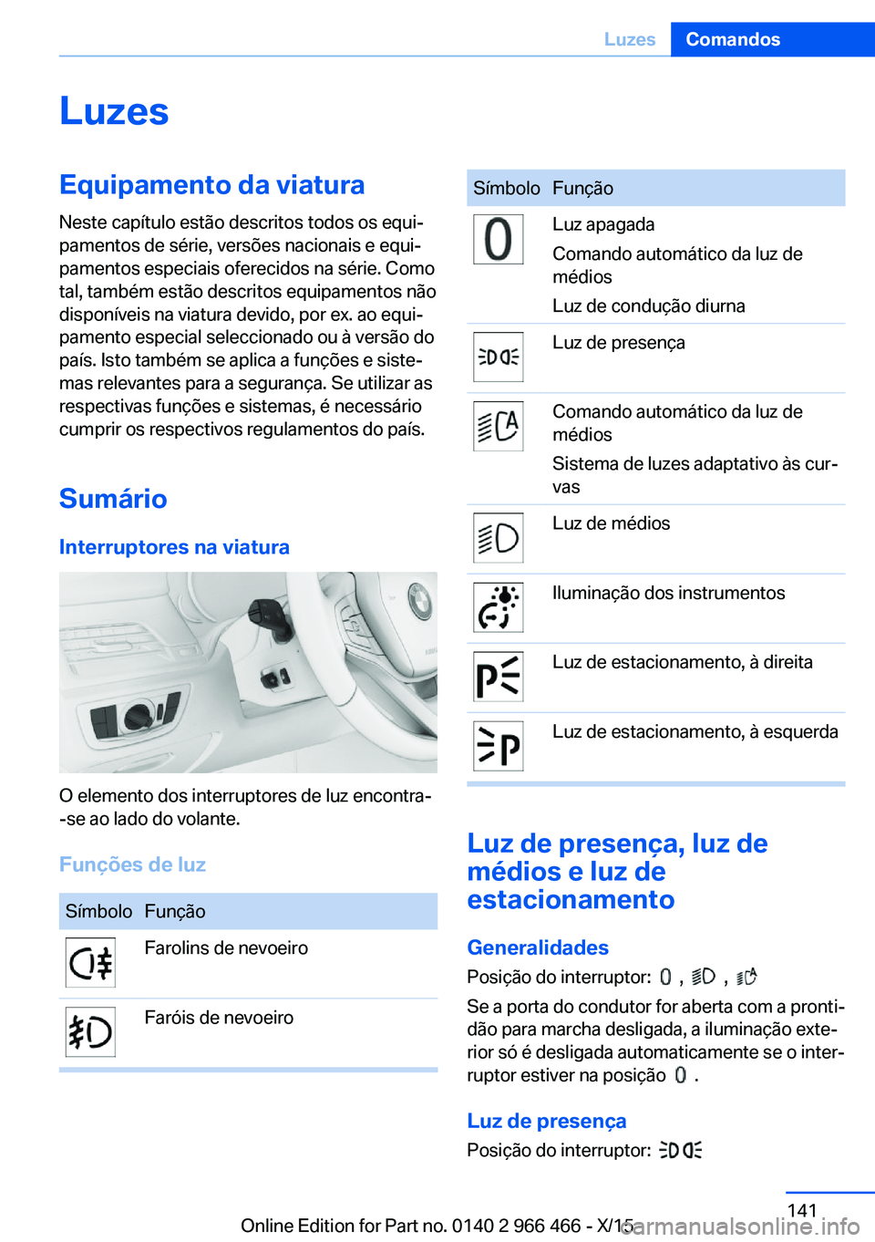 BMW 7 SERIES 2016 Manual do condutor (in Portuguese) LuzesEquipamento da viatura
Neste capítulo estão descritos todos os equi‐
pamentos de série, versões nacionais e equi‐
pamentos especiais oferecidos na série. Como
tal, também estão descrit BMW 7 SERIES 2016 Manual do condutor (in Portuguese) LuzesEquipamento da viatura
Neste capítulo estão descritos todos os equi‐
pamentos de série, versões nacionais e equi‐
pamentos especiais oferecidos na série. Como
tal, também estão descrit