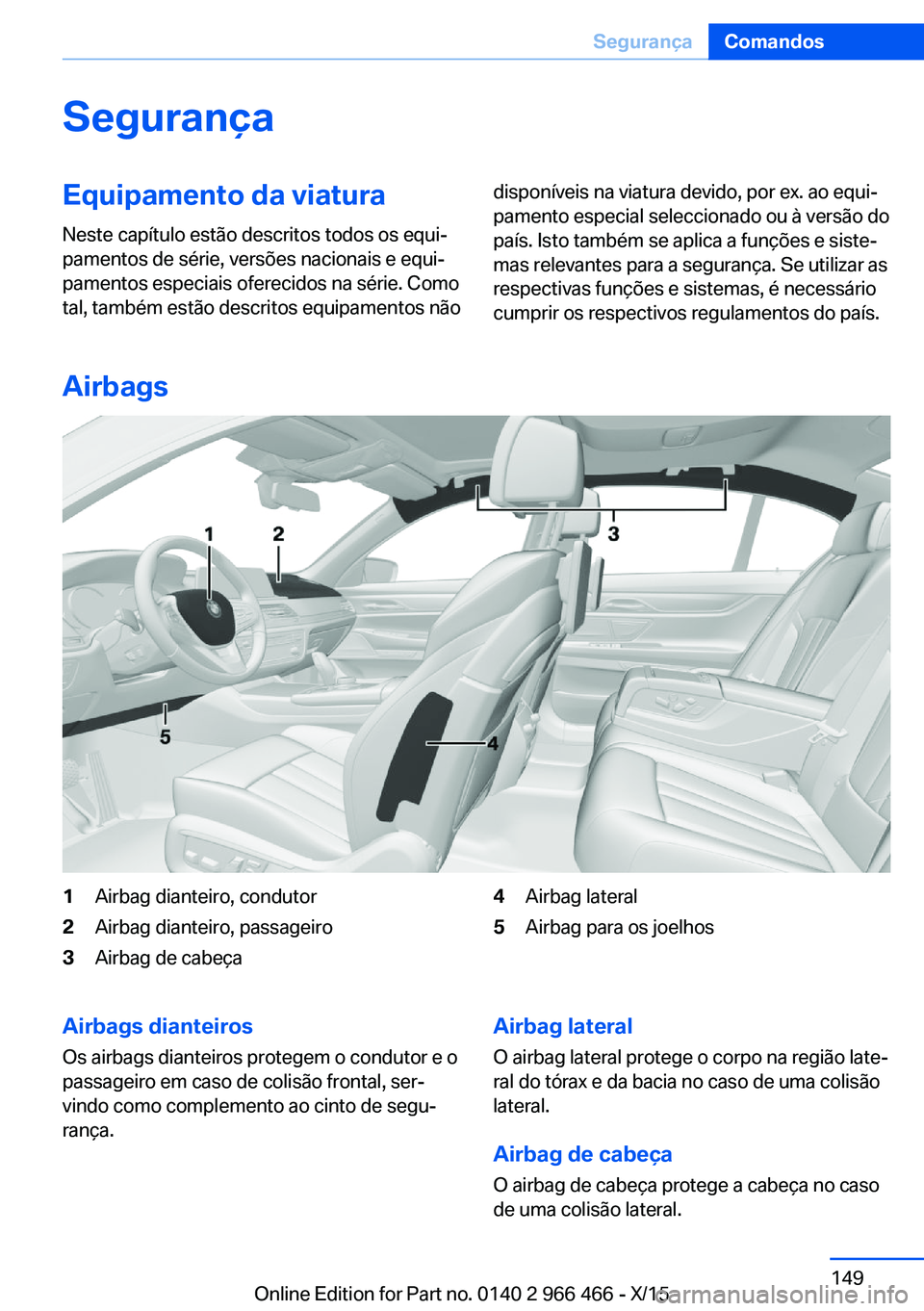 BMW 7 SERIES 2016  Manual do condutor (in Portuguese) SegurançaEquipamento da viaturaNeste capítulo estão descritos todos os equi‐
pamentos de série, versões nacionais e equi‐
pamentos especiais oferecidos na série. Como
tal, também estão des