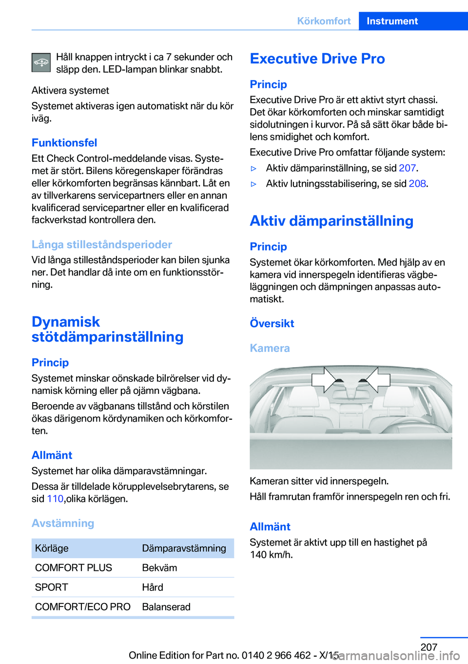 BMW 7 SERIES 2016  InstruktionsbÖcker (in Swedish) Håll knappen intryckt i ca 7 sekunder och
släpp den. LED-lampan blinkar snabbt.
Aktivera systemet
Systemet aktiveras igen automatiskt när du kör
iväg.
Funktionsfel Ett Check Control-meddelande vi