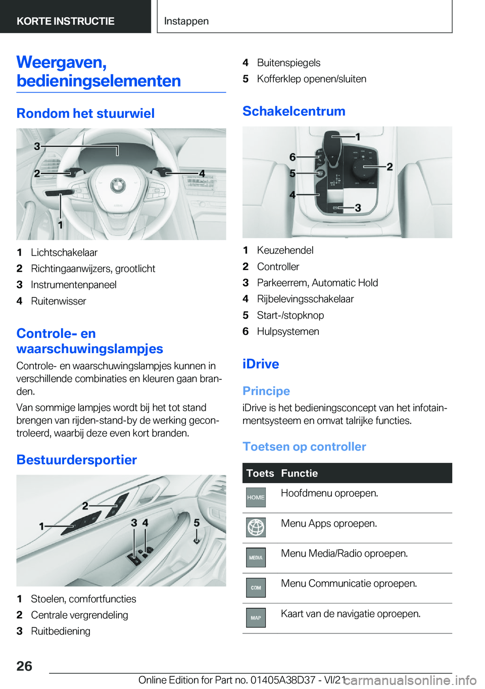 BMW 7 SERIES 2022  Manuales de Empleo (in Spanish) �W�e�e�r�g�a�v�e�n�,�b�e�d�i�e�n�i�n�g�s�e�l�e�m�e�n�t�e�n
�R�o�n�d�o�m��h�e�t��s�t�u�u�r�w�i�e�l
�1�L�i�c�h�t�s�c�h�a�k�e�l�a�a�r�2�R�i�c�h�t�i�n�g�a�a�n�w�i�j�z�e�r�s�,��g�r�o�o�t�l�i�c�h�t�3�I�n
