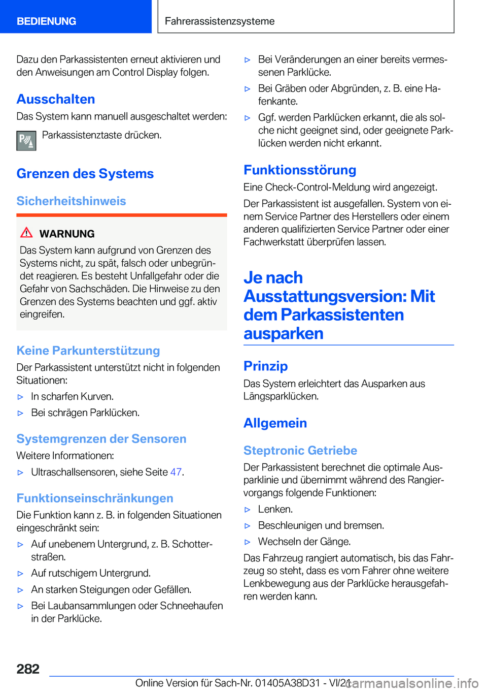 BMW 8 SERIES 2022  Betriebsanleitungen (in German) �D�a�z�u��d�e�n��P�a�r�k�a�s�s�i�s�t�e�n�t�e�n��e�r�n�e�u�t��a�k�t�i�v�i�e�r�e�n��u�n�d
�d�e�n��A�n�w�e�i�s�u�n�g�e�n��a�m��C�o�n�t�r�o�l��D�i�s�p�l�a�y��f�o�l�g�e�n�.
�A�u�s�s�c�h�a�l�t�e�n