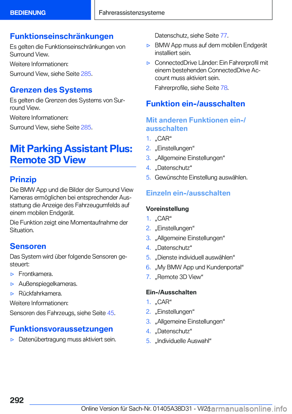 BMW 8 SERIES 2022  Betriebsanleitungen (in German) �F�u�n�k�t�i�o�n�s�e�i�n�s�c�h�r�