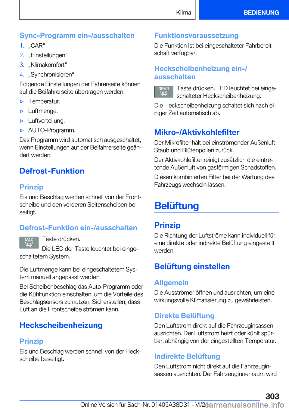 BMW 8 SERIES 2022  Betriebsanleitungen (in German) �S�y�n�c�-�P�r�o�g�r�a�m�m��e�i�n�-�/�a�u�s�s�c�h�a�l�t�e�n�1�.x�C�A�Rv�2�.x�E�i�n�s�t�e�l�l�u�n�g�e�nv�3�.x�K�l�i�m�a�k�o�m�f�o�r�tv�4�.x�S�y�n�c�h�r�o�n�i�s�i�e�r�e�nv
�F�o�l�g�e�n�d�e��E�