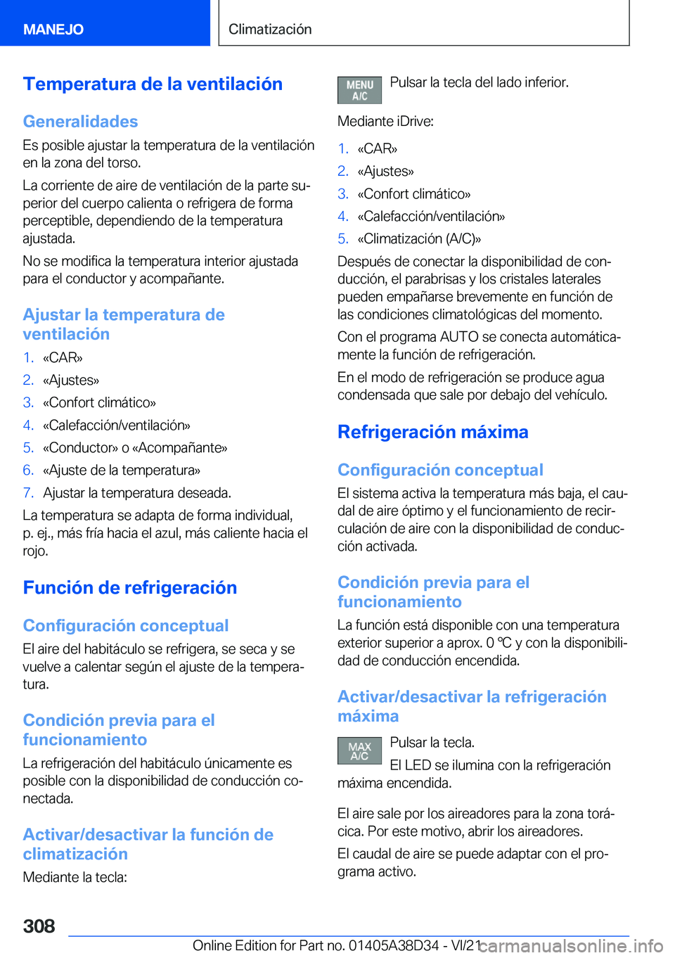 BMW 8 SERIES 2022  Manuales de Empleo (in Spanish) �T�e�m�p�e�r�a�t�u�r�a��d�e��l�a��v�e�n�t�i�l�a�c�i�