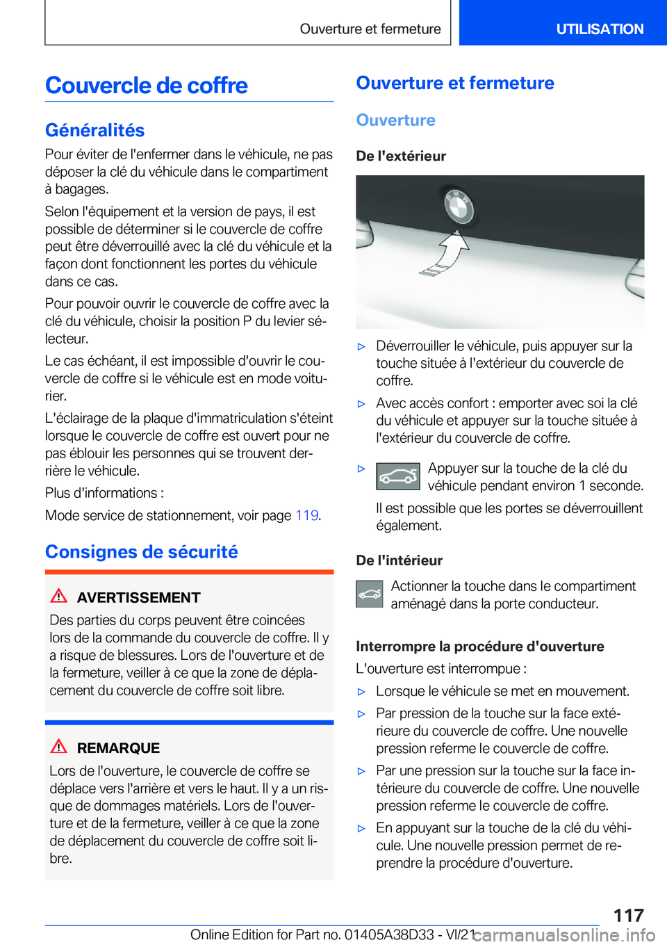 BMW 8 SERIES 2022  Notices Demploi (in French) �C�o�u�v�e�r�c�l�e��d�e��c�o�f�f�r�e
�G�é�n�é�r�a�l�i�t�é�s
�P�o�u�r��é�v�i�t�e�r��d�e��l�'�e�n�f�e�r�m�e�r��d�a�n�s��l�e��v�é�h�i�c�u�l�e�,��n�e��p�a�s
�d�é�p�o�s�e�r��l�a��c�l�