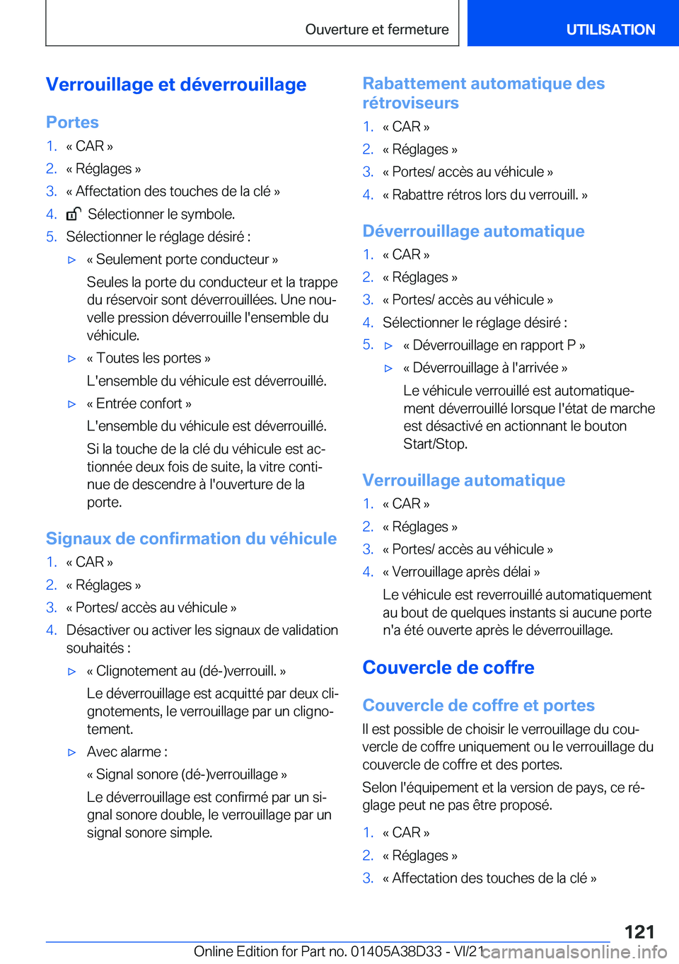 BMW 8 SERIES 2022  Notices Demploi (in French) �V�e�r�r�o�u�i�l�l�a�g�e��e�t��d�é�v�e�r�r�o�u�i�l�l�a�g�e�P�o�r�t�e�s�1�.�k��C�A�R��{�2�.�k��R�é�g�l�a�g�e�s��{�3�.�k��A�f�f�e�c�t�a�t�i�o�n��d�e�s��t�o�u�c�h�e�s��d�e��l�a��c�l�é��{�