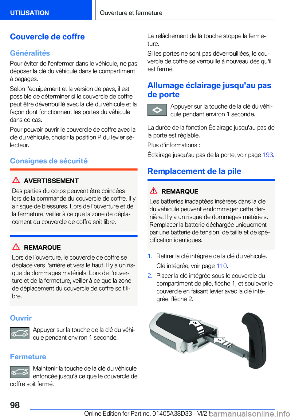 BMW 8 SERIES 2022  Notices Demploi (in French) �C�o�u�v�e�r�c�l�e��d�e��c�o�f�f�r�e
�G�é�n�é�r�a�l�i�t�é�s
�P�o�u�r��é�v�i�t�e�r��d�e��l�'�e�n�f�e�r�m�e�r��d�a�n�s��l�e��v�é�h�i�c�u�l�e�,��n�e��p�a�s �d�é�p�o�s�e�r��l�a��c�l�