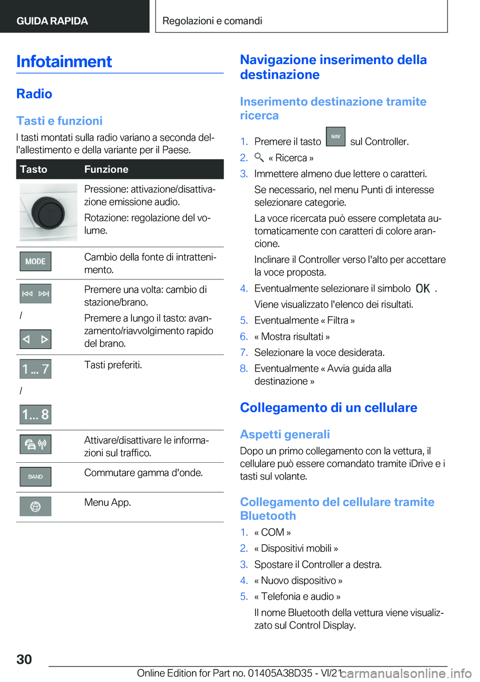 BMW 8 SERIES 2022  Libretti Di Uso E manutenzione (in Italian) �I�n�f�o�t�a�i�n�m�e�n�t
�R�a�d�i�o
�T�a�s�t�i��e��f�u�n�z�i�o�n�i �I��t�a�s�t�i��m�o�n�t�a�t�i��s�u�l�l�a��r�a�d�i�o��v�a�r�i�a�n�o��a��s�e�c�o�n�d�a��d�e�lª�l�'�a�l�l�e�s�t�i�m�e�n�t