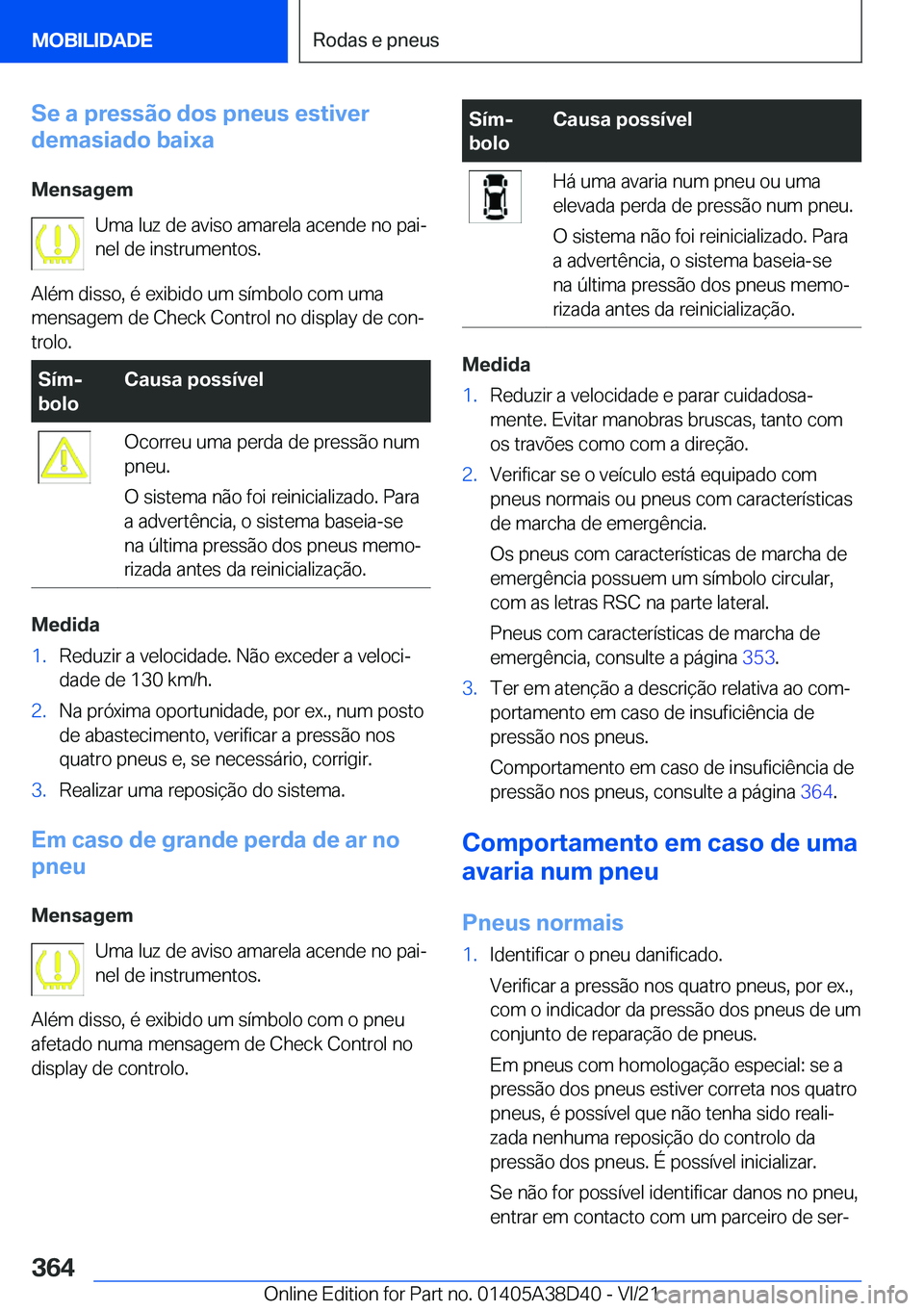 BMW 8 SERIES 2022  Manual do condutor (in Portuguese) �S�e��a��p�r�e�s�s�ã�o��d�o�s��p�n�e�u�s��e�s�t�i�v�e�r
�d�e�m�a�s�i�a�d�o��b�a�i�x�a
�M�e�n�s�a�g�e�m �U�m�a��l�u�z��d�e��a�v�i�s�o��a�m�a�r�e�l�a��a�c�e�n�d�e��n�o��p�a�iª�n�e�l��d�