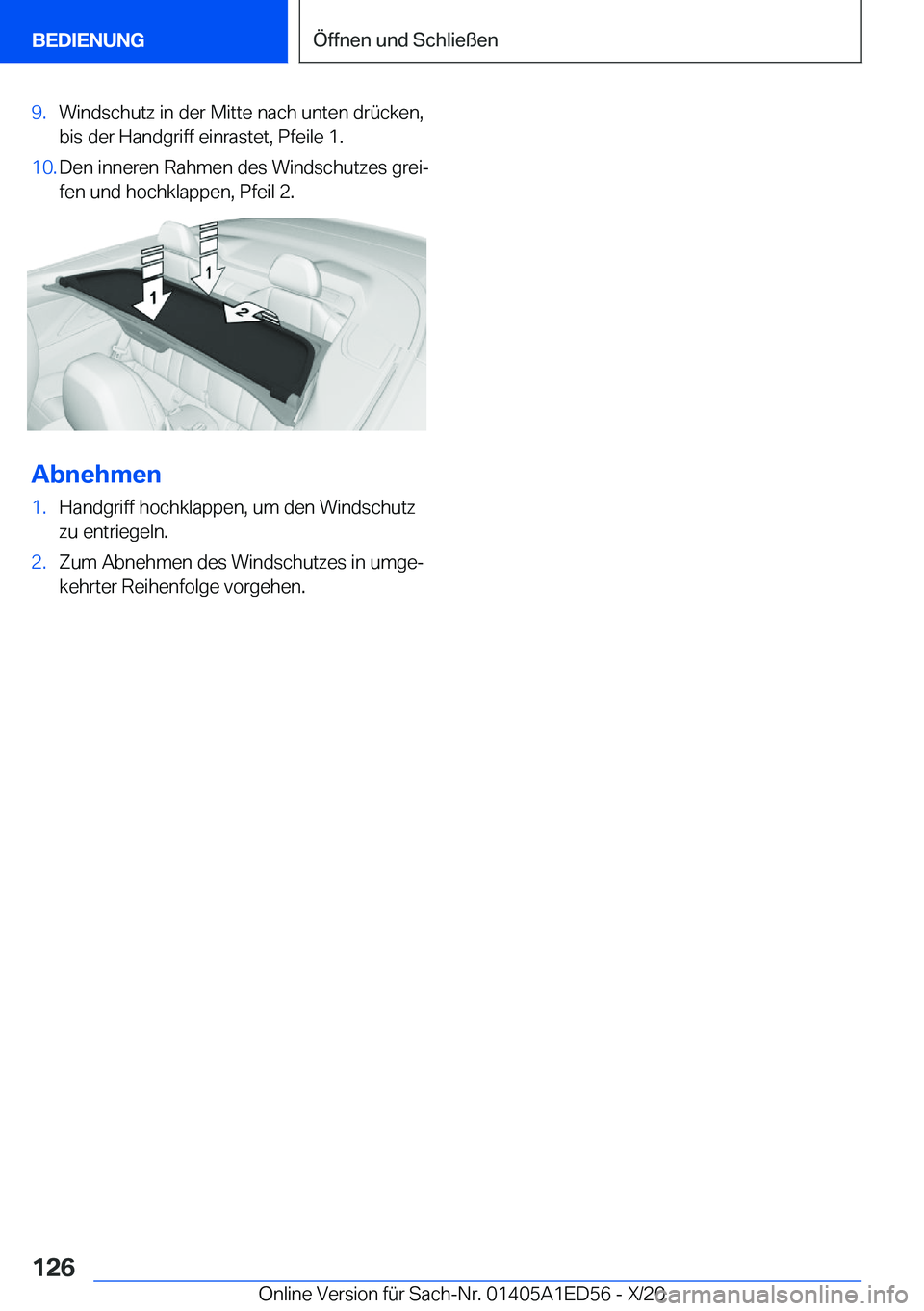 BMW 8 SERIES CONVERTIBLE 2021  Betriebsanleitungen (in German) �9�.�W�i�n�d�s�c�h�u�t�z��i�n��d�e�r��M�i�t�t�e��n�a�c�h��u�n�t�e�n��d�r�